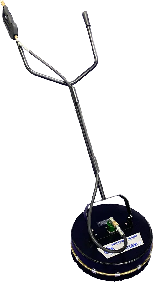 Professional softwash surface cleaner with ergonomic handle and pressure washer attachment for efficient cleaning.