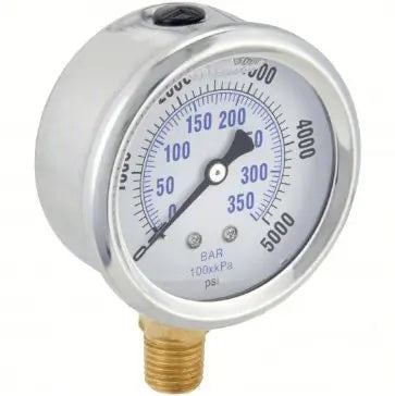 Industrial Pressure Gauge: 0 to 5,000 psi, 2 1/2 in Dial, Liquid-Filled, 1/4 in NPT Male - Cigarcity Softwash