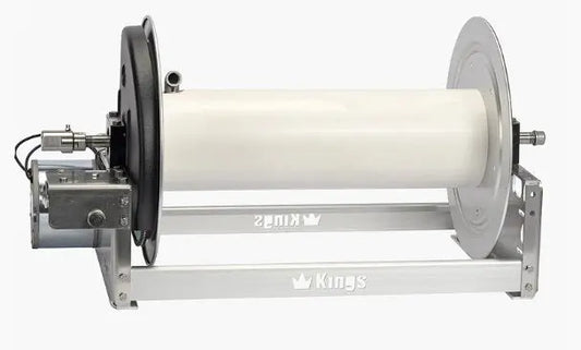 KR1A22E Kings 22" Aluminum Electric Hose Reel with Stainless Steel Manifold - Cigarcity Softwash